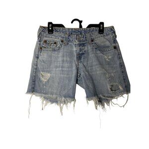 True Religion Women's Distressed Denim Shorts Size 26 Frayed Hem